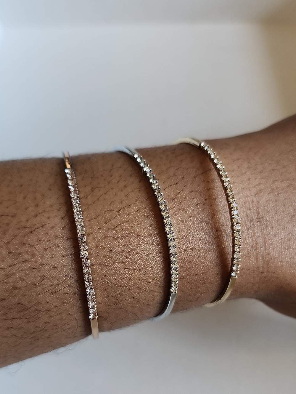 3 Piece Crystal Tennis Bracelet Set Gold Silver Rose Gold Tone